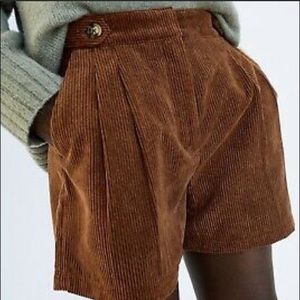 Zara Corduroy Brown High Waist Shorts Size S